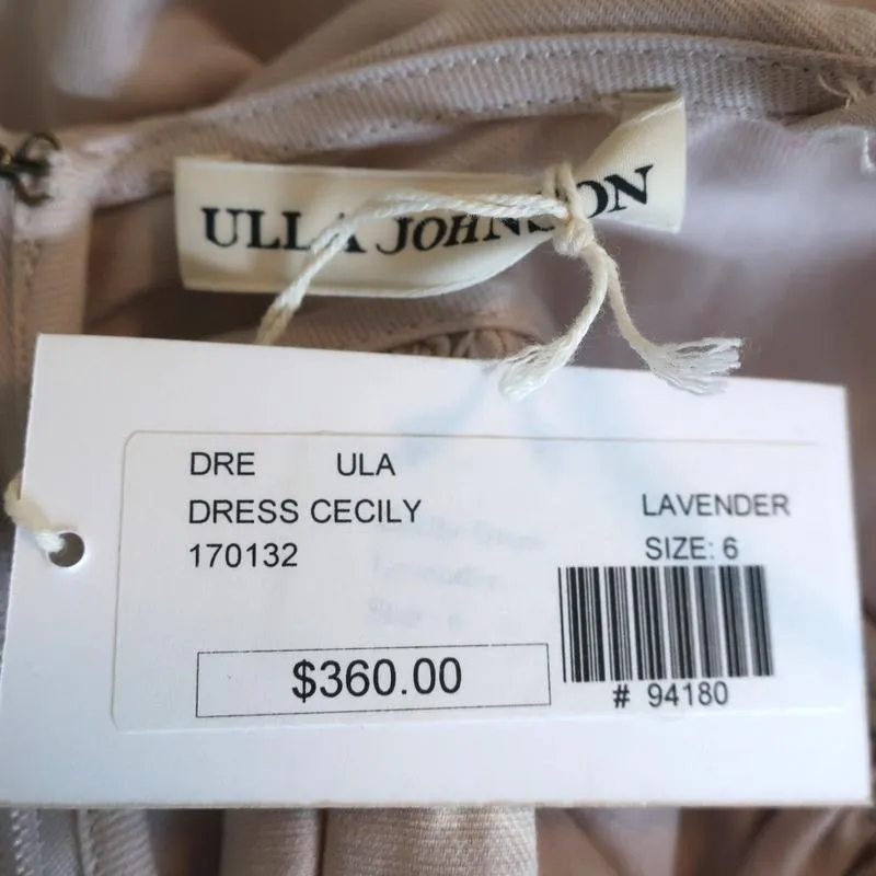 Ulla Johnson Dress Cecily Lavender Linen-Blend Size 6 Crisscross-Back Midi NEW