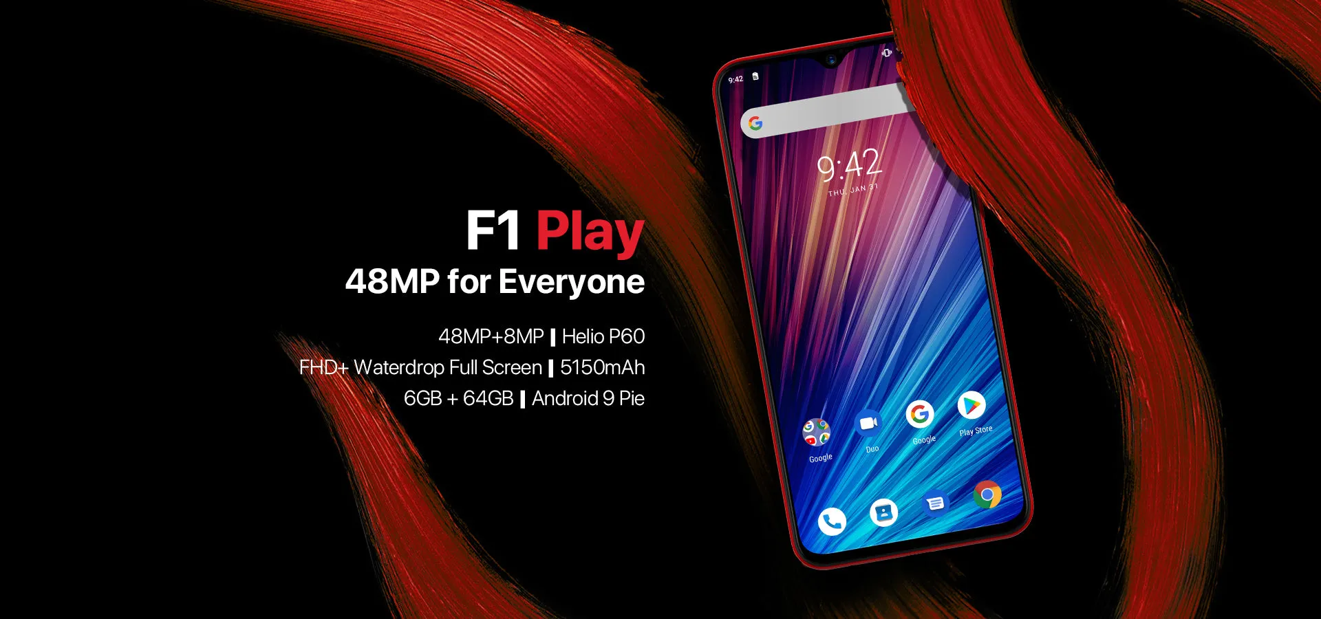 UMIDIGI F1 Play 4G Smartphone Mali G72 MP3 6GB RAM 64GB ROM 3 Cameras Fingerprint Sensor 5150mAh Battery Red EU Version