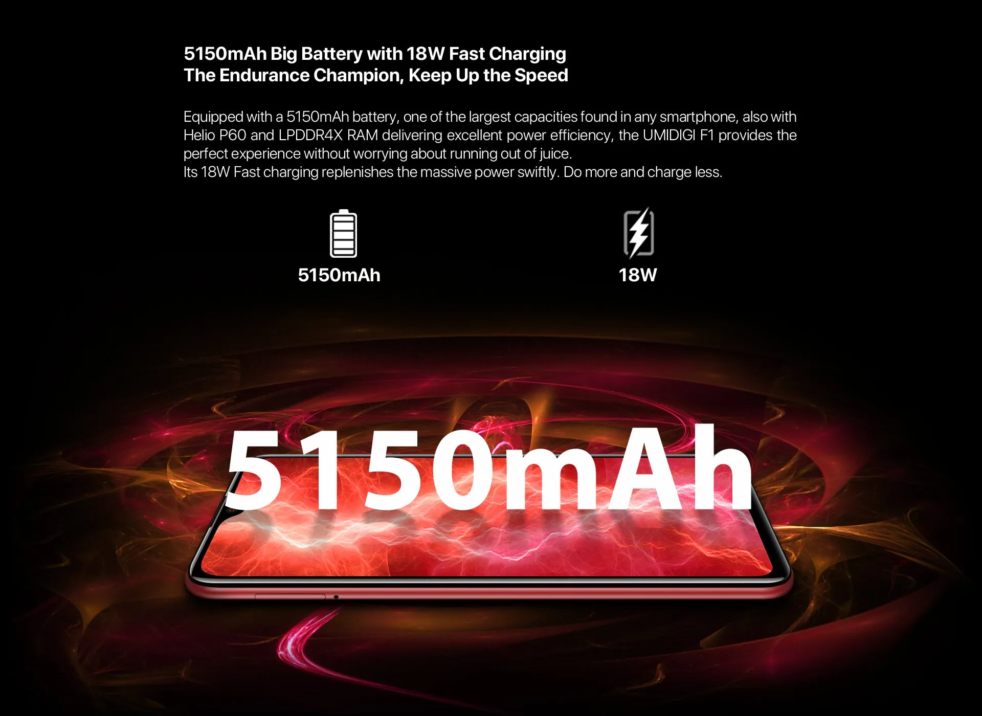 UMIDIGI F1 Play 4G Smartphone Mali G72 MP3 6GB RAM 64GB ROM 3 Cameras Fingerprint Sensor 5150mAh Battery Red EU Version