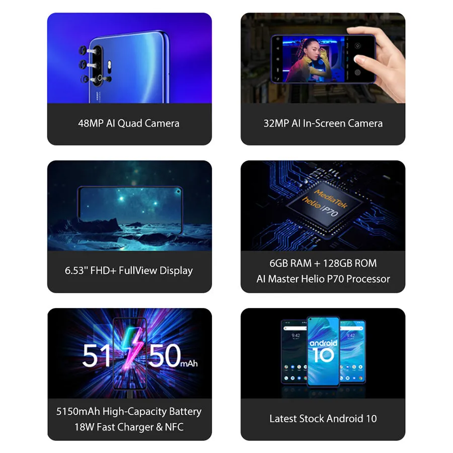 UMIDIGI F2 Android 10 6.53-inch FHD 6GB 128GB 48MP Smartphone blue