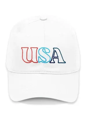 USA Outline Embroidered White Cap