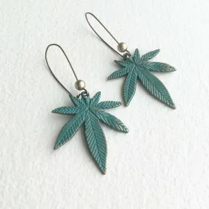 Verdigris Large Green Cannabis Earring
