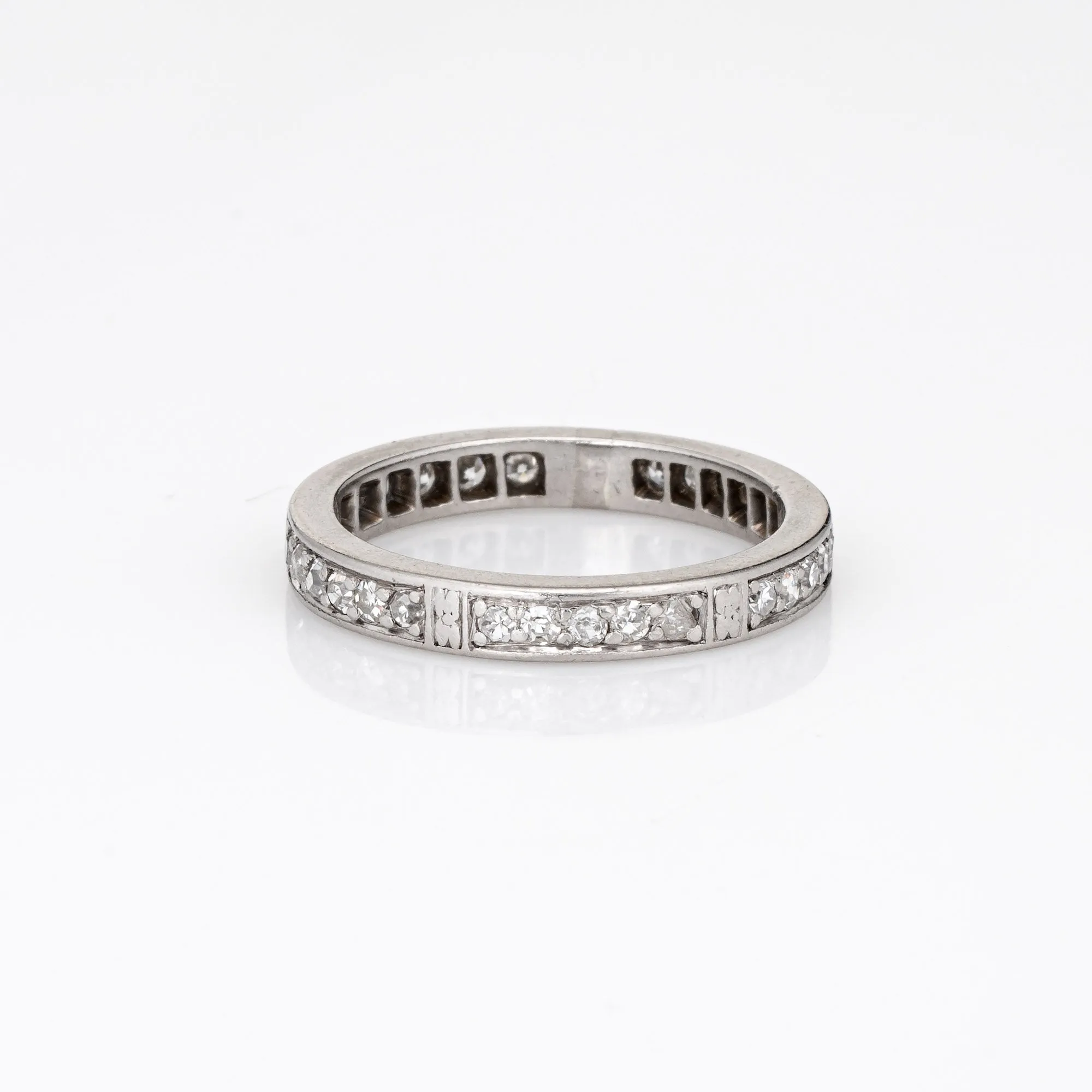 Vintage Art Deco Diamond Eternity Ring Sz 6.5 Platinum Wedding Band Flowers