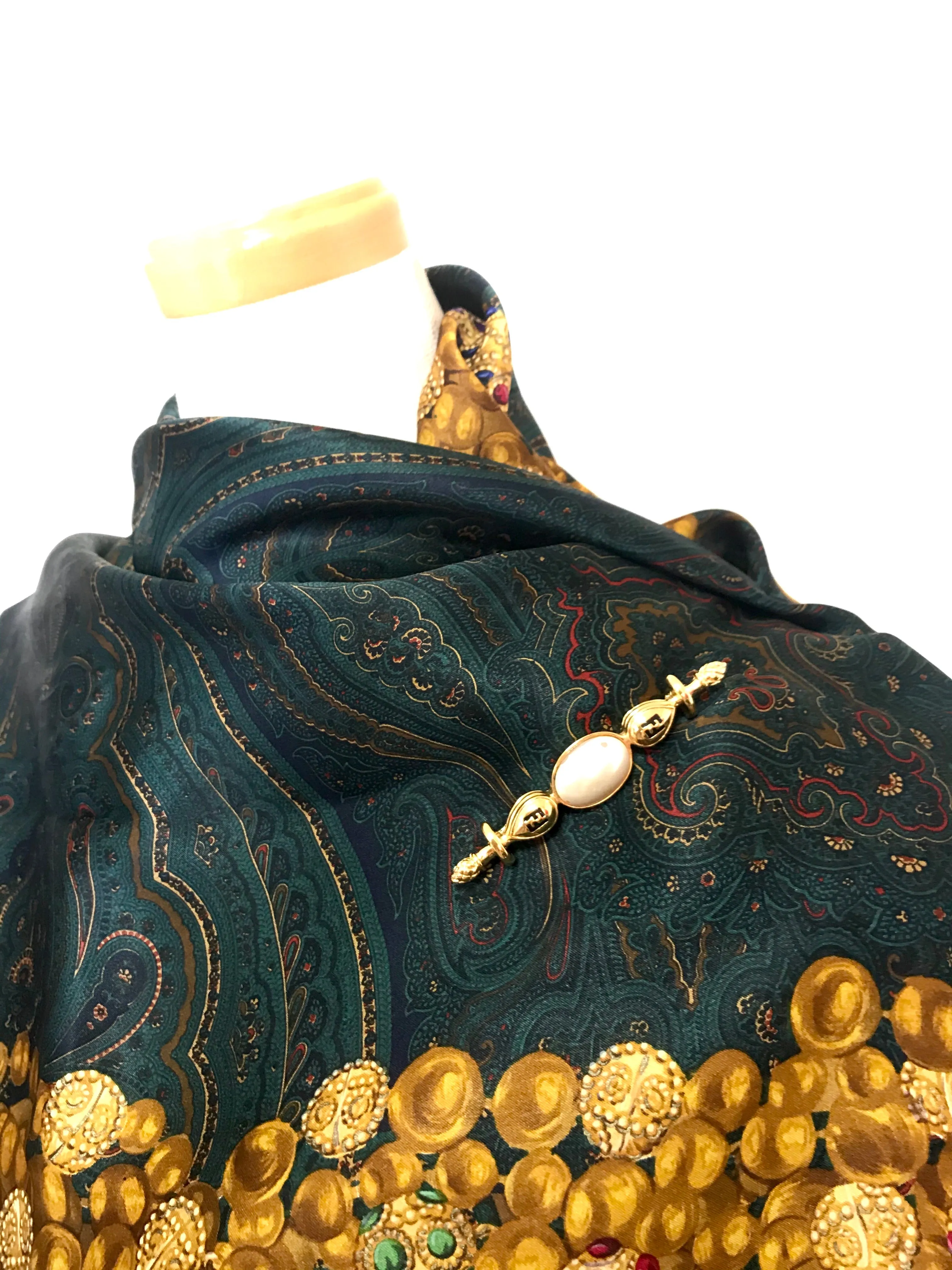 Vintage FENDI gold tone hat pin with white oval faux pearl and FF mark. Can be used as a brooch pin, jacket brooch pin too. 060926re5