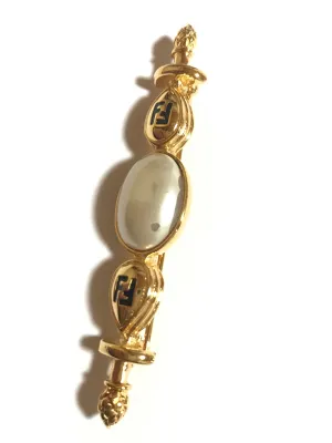 Vintage FENDI gold tone hat pin with white oval faux pearl and FF mark. Can be used as a brooch pin, jacket brooch pin too. 060926re5