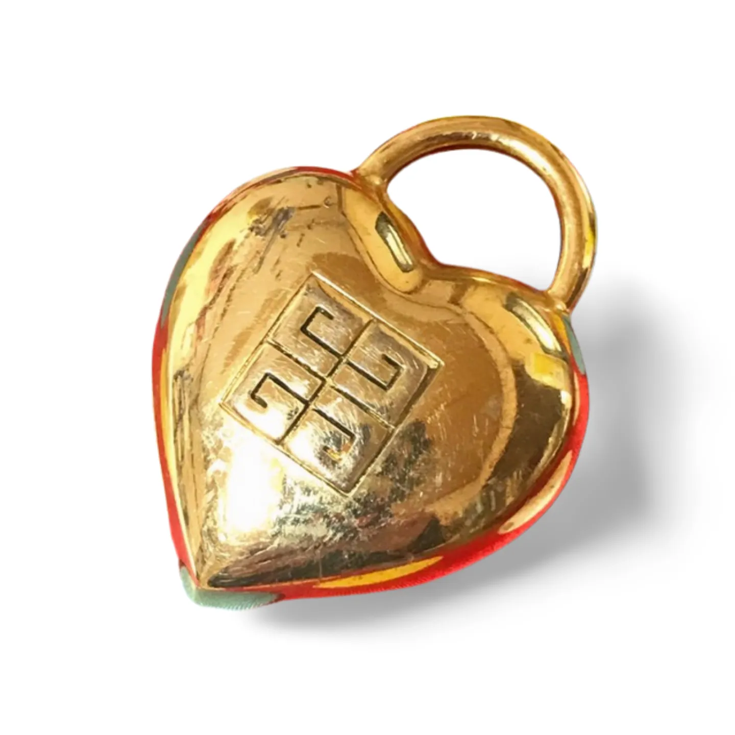 Vintage Givenchy heart brooch with logo mark.  Padlock heart shape pin brooch. Gorgeous jewelry piece. 05062814