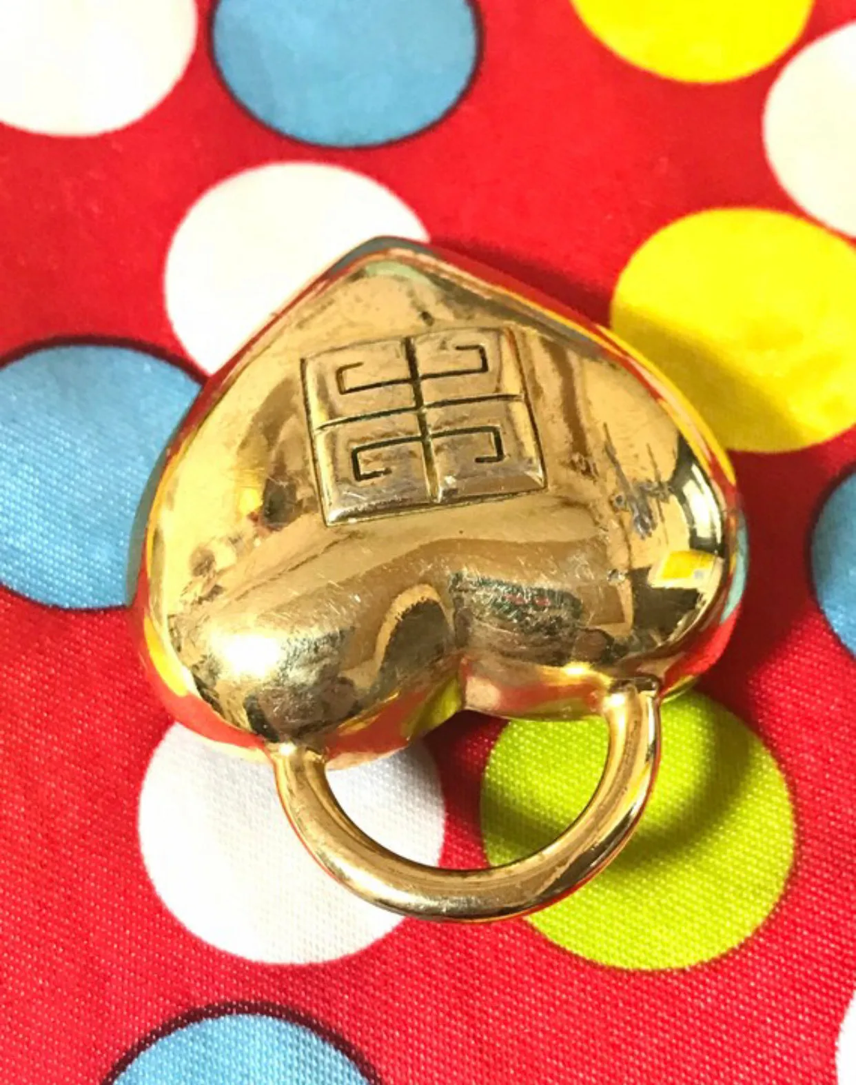 Vintage Givenchy heart brooch with logo mark.  Padlock heart shape pin brooch. Gorgeous jewelry piece. 05062814