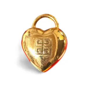 Vintage Givenchy heart brooch with logo mark.  Padlock heart shape pin brooch. Gorgeous jewelry piece. 05062814