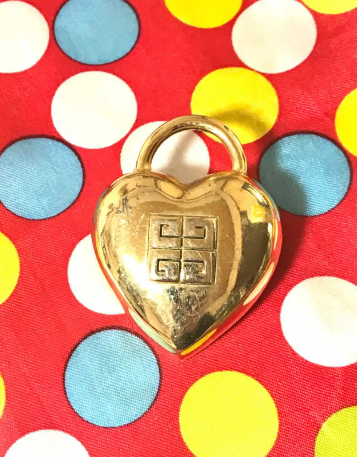 Vintage Givenchy heart brooch with logo mark.  Padlock heart shape pin brooch. Gorgeous jewelry piece. 05062814