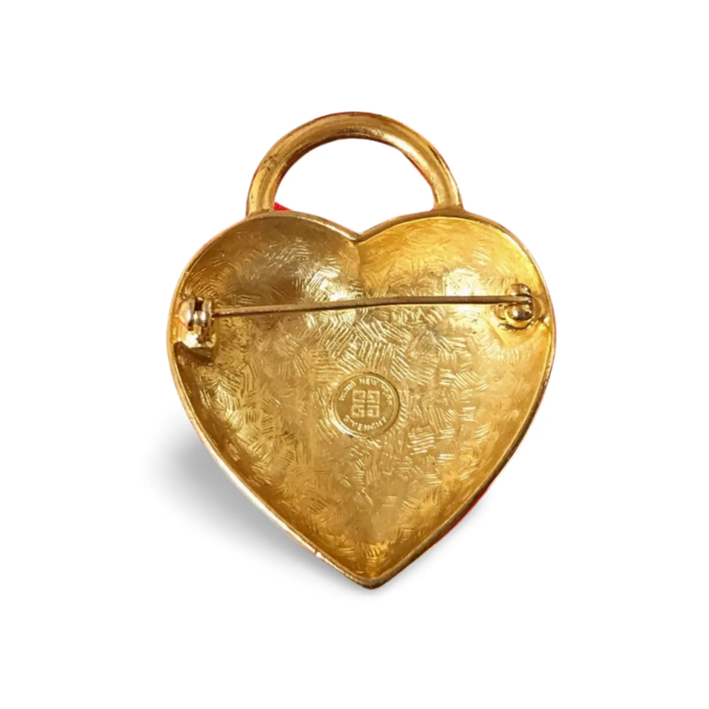 Vintage Givenchy heart brooch with logo mark.  Padlock heart shape pin brooch. Gorgeous jewelry piece. 05062814
