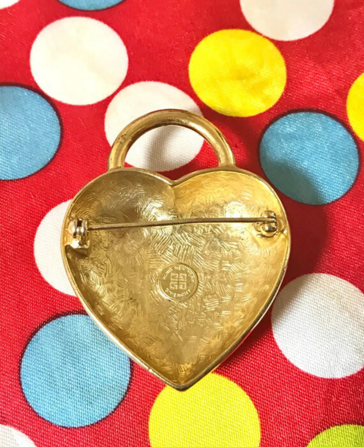 Vintage Givenchy heart brooch with logo mark.  Padlock heart shape pin brooch. Gorgeous jewelry piece. 05062814
