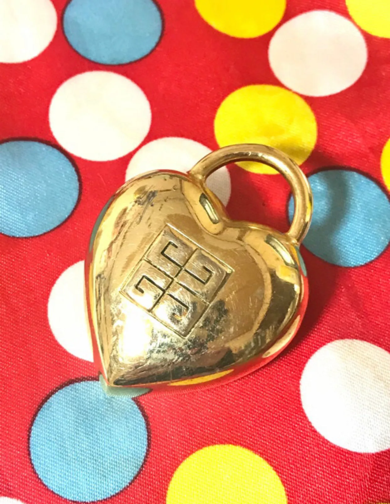 Vintage Givenchy heart brooch with logo mark.  Padlock heart shape pin brooch. Gorgeous jewelry piece. 05062814