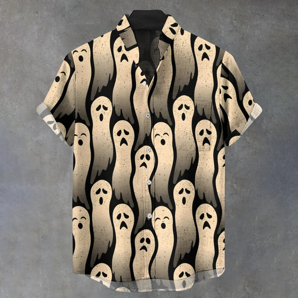 Vintage Halloween Ghost Art Print Casual Shirt 2411013488