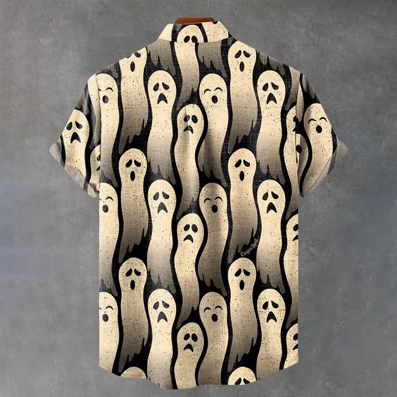 Vintage Halloween Ghost Art Print Casual Shirt 2411013488