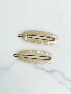 Vintage Handmade Hair Clips 2 pieces Pearl Beige