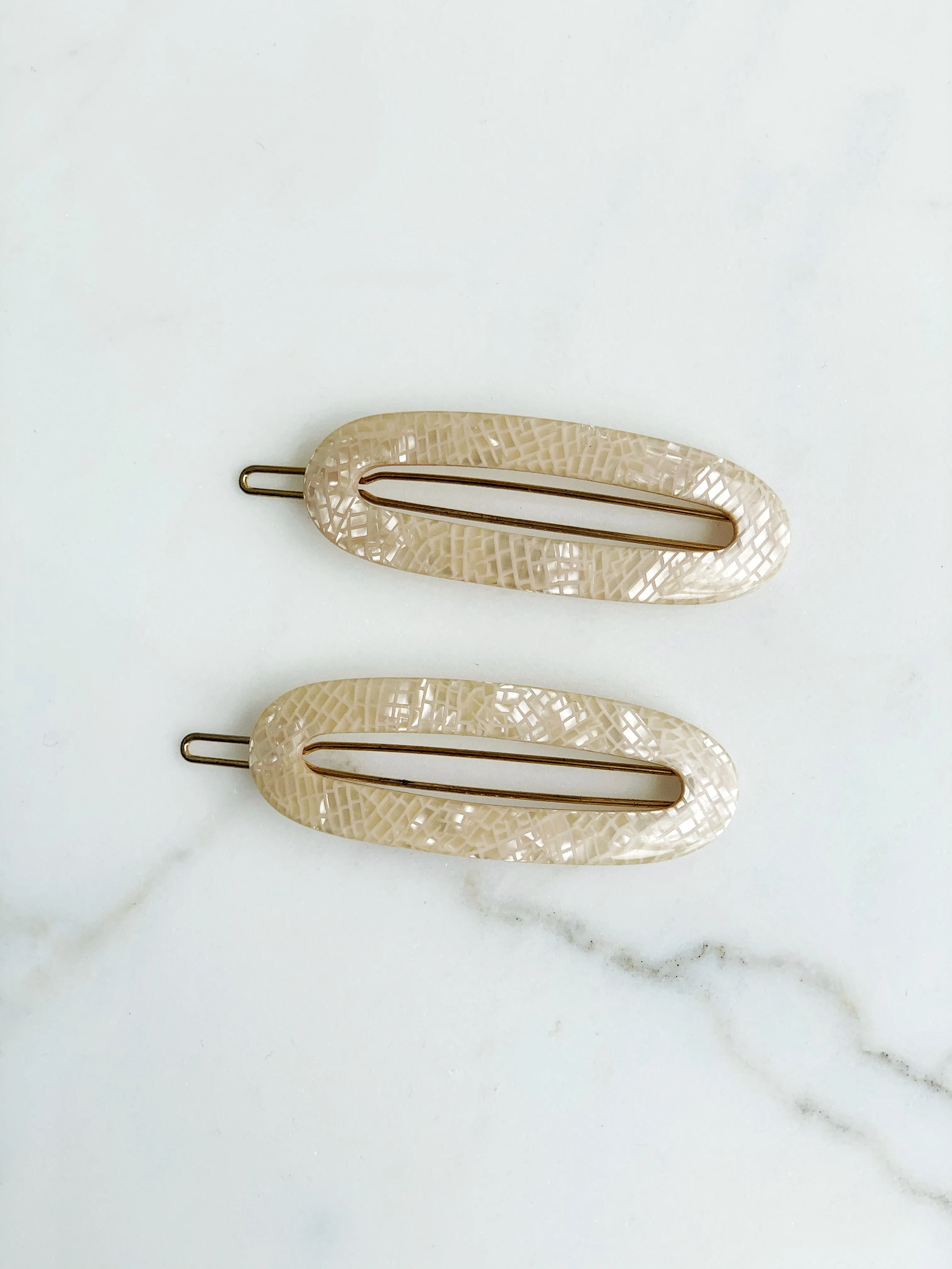 Vintage Handmade Hair Clips 2 pieces Pearl Beige