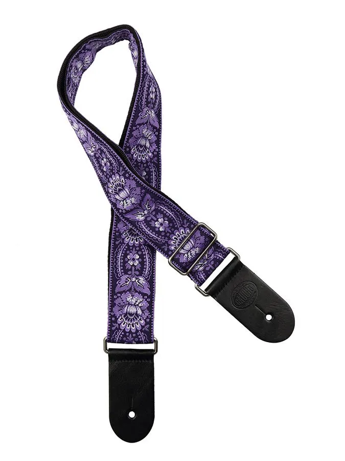 Vintage Jacquard Weave Premium Guitar Strap Cotton/Leather - Blue/Yellow