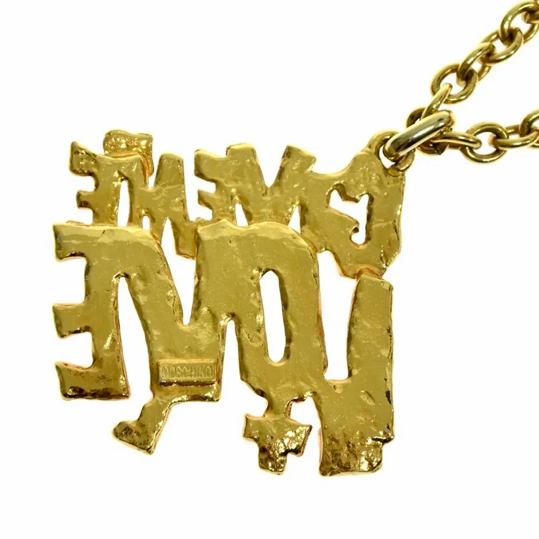 Vintage Moschino golden chain necklace with Give Me Love pendant top. Must have classic jewelry piece. 060914y1
