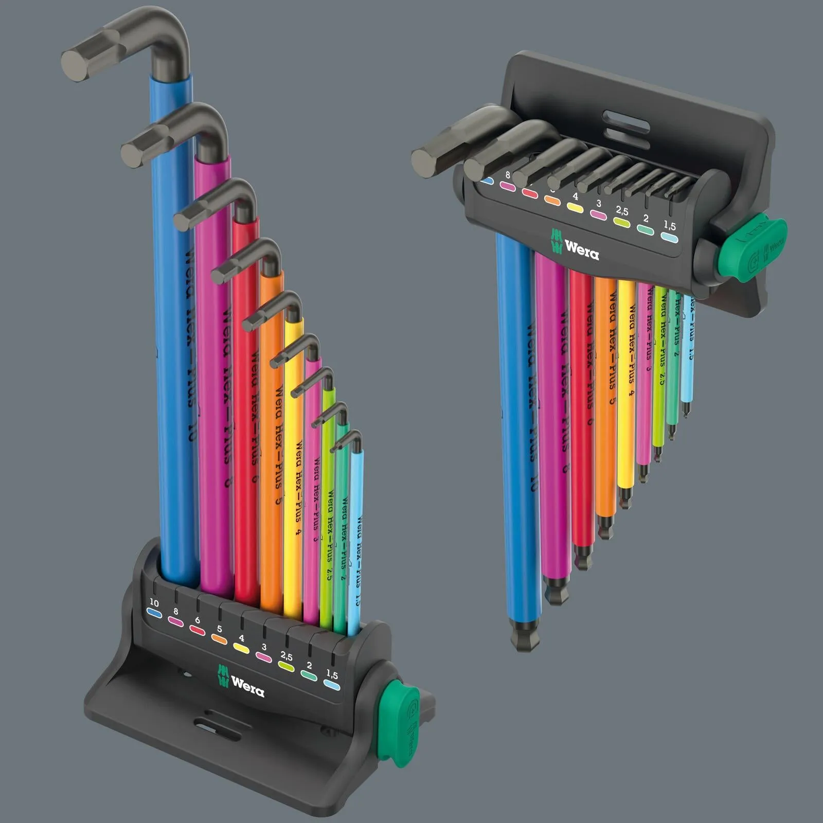Wera Hex Key Set Stand Wall Rack 950/9 Hex Plus Multicolour 3 L-Key Set Metric BlackLaser 9 Pieces 1.5-10mm