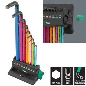 Wera Hex Key Set Stand Wall Rack 950/9 Hex Plus Multicolour 3 L-Key Set Metric BlackLaser 9 Pieces 1.5-10mm