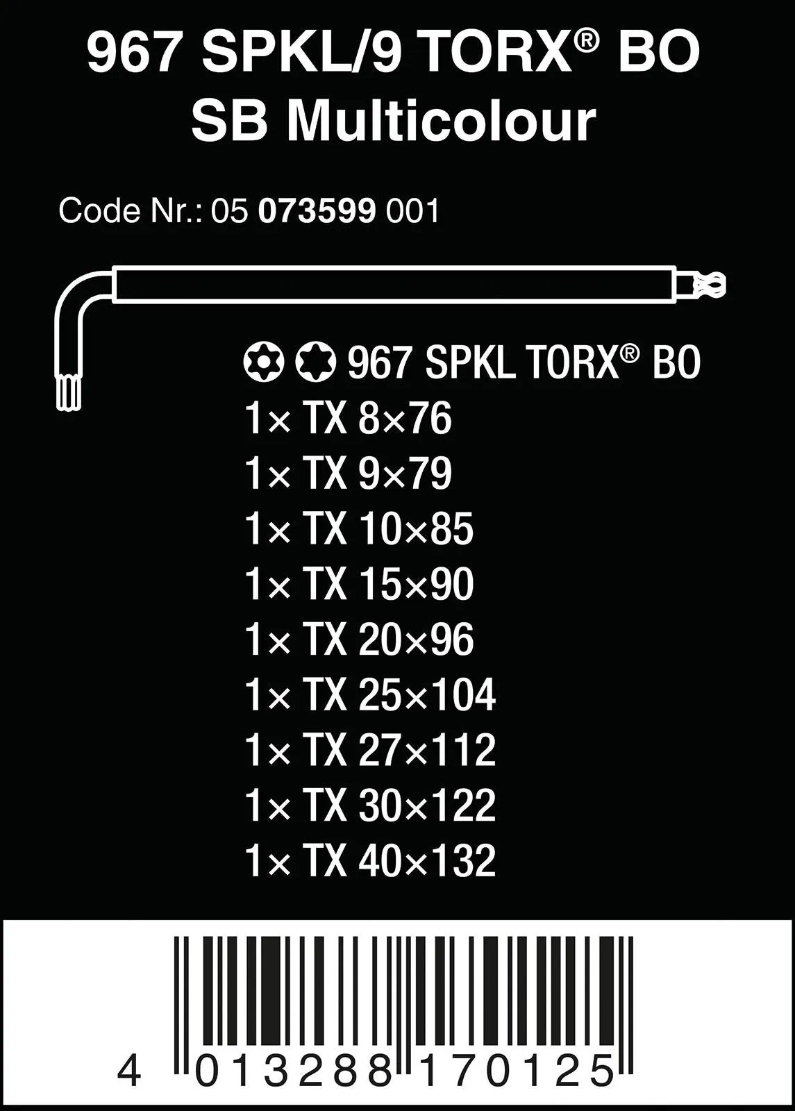 Wera Torx Key Set 967/9 TX BO Multicolour 1 L Key Set for Tamper-Proof TORX Screws 9 Pieces