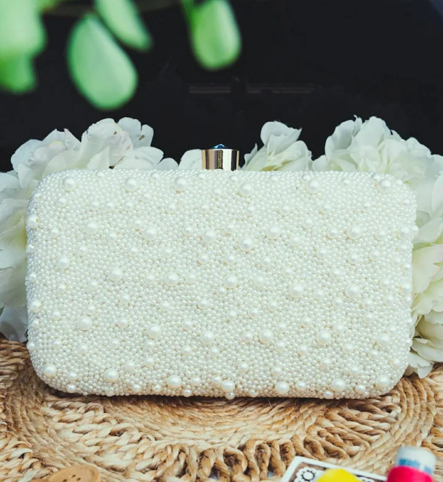 White Pearl Embellish Evening Clutch Handbag , Party Purse Indian Zardozi Clutch Sling, Wedding Bridal Bag, Embroidered Evening Clutch, Gift