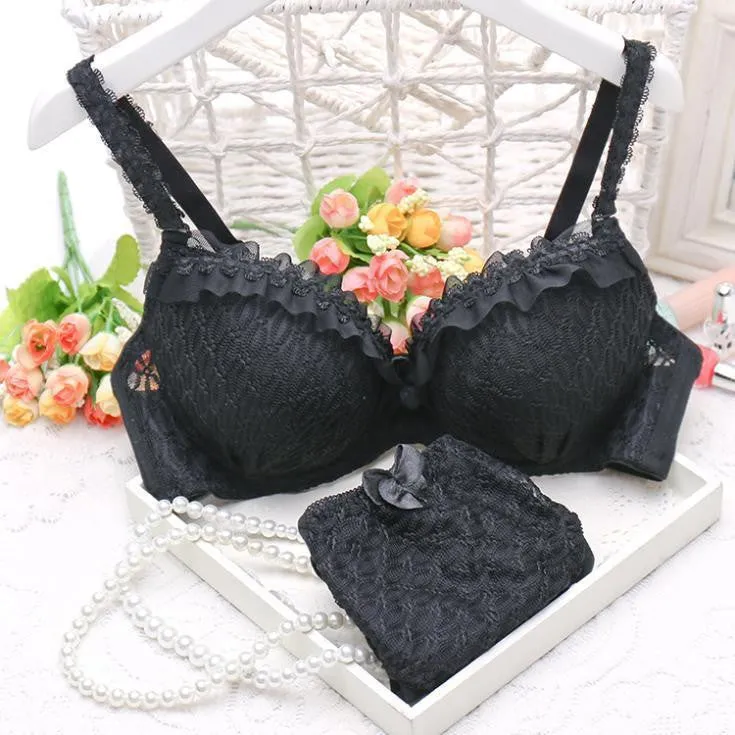 Women sexy lace Womens Lingerie Ruffle Push-Up bra Lace Underwear Bra briefs sets
