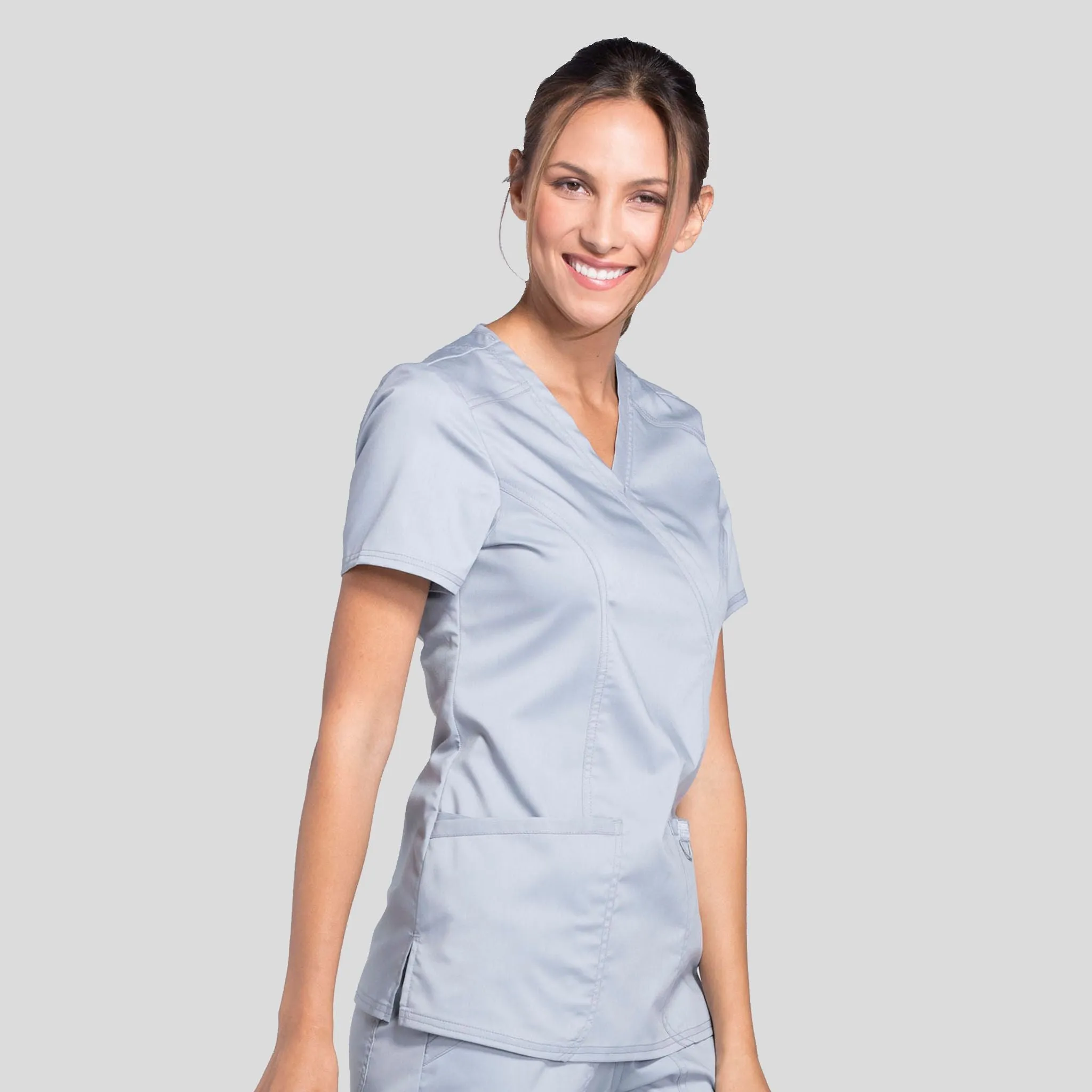 Women's Mock Wrap Solid Scrub Top | Grey