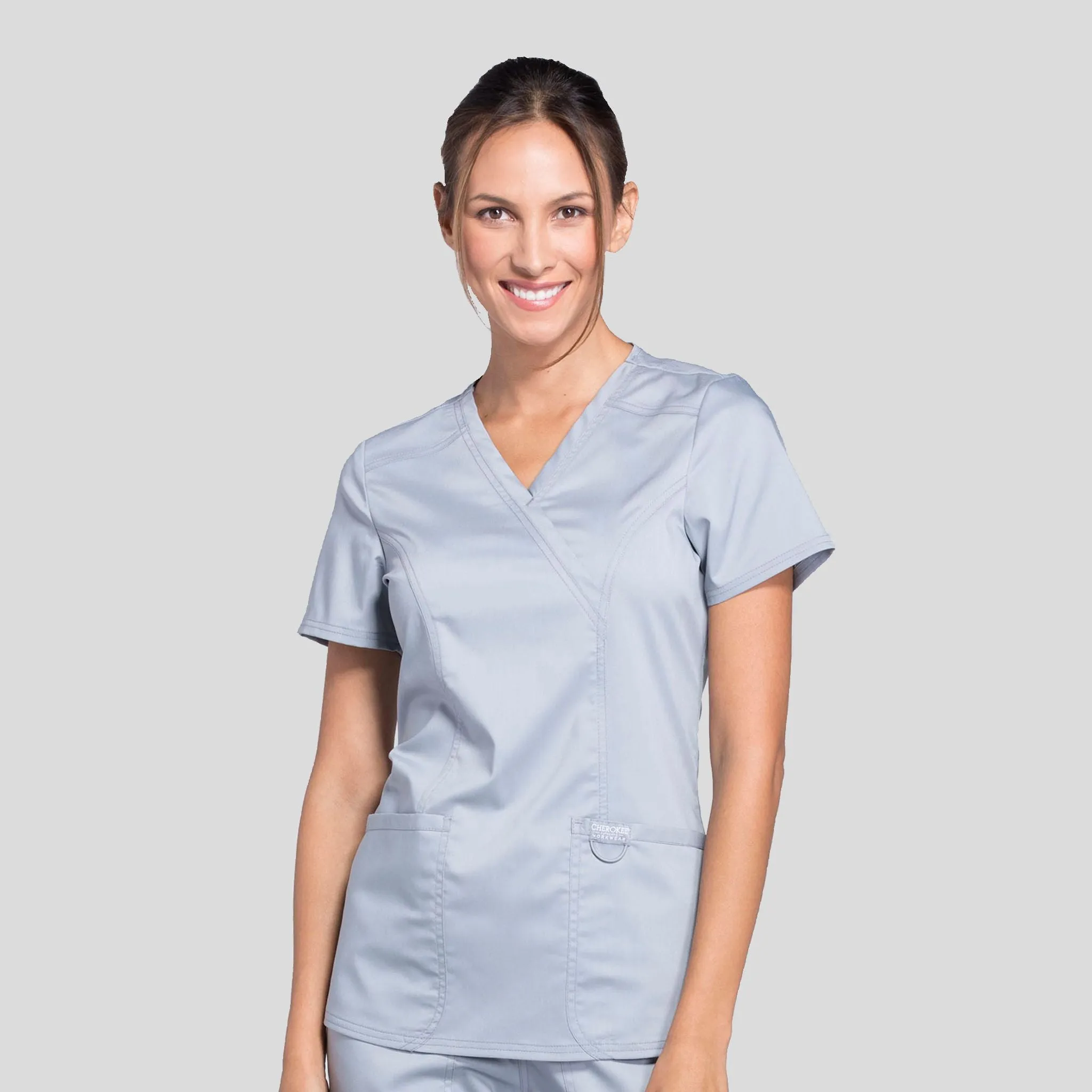 Women's Mock Wrap Solid Scrub Top | Grey