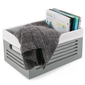 Wooden Storage Box - Decorative Closet, Cabinet and Shelf Basket Organizer Lined with Machine Washable Soft Linen Fabric - Gray, Medium