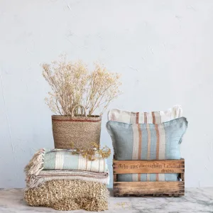 Woven Cotton & Linen Throw w/ Stripe & Fringe