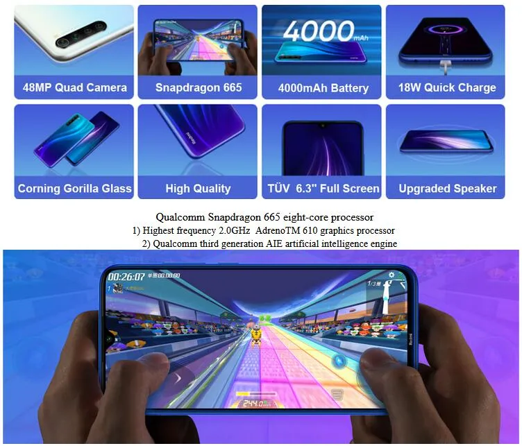 Xiaomi Redmi Note8 purple Global Version Smart Mobile Phone Quick Charging 48MP Camera 6.3 4000mAh Smartphone purple_6 64