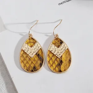 Yellow Polystyrene & 18K Gold-Plated Snake-Embossed Teardrop Earrings